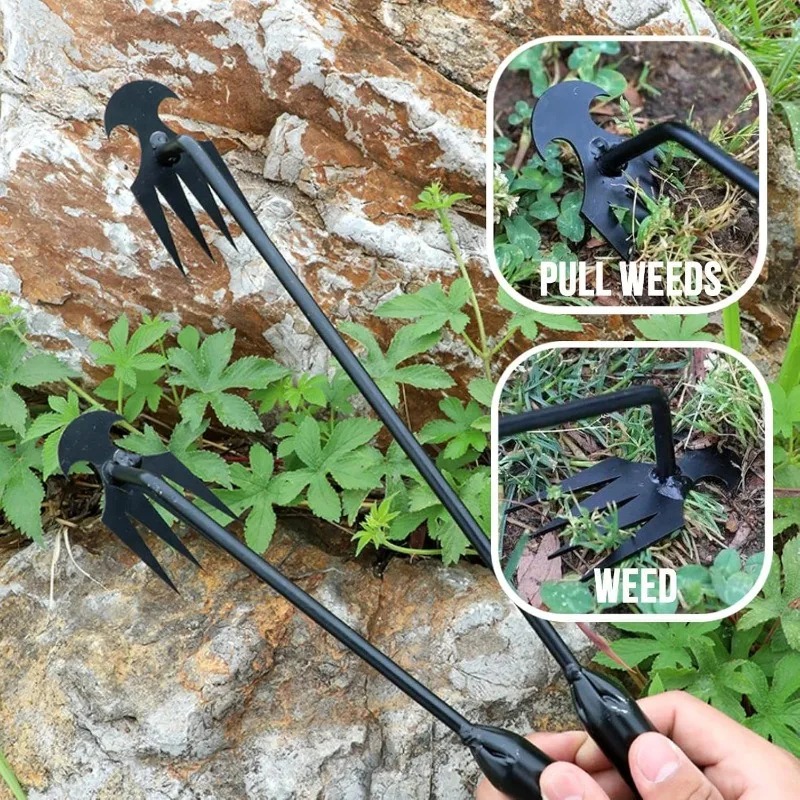 Gardening Tools To Remove Weeds - 2in1ガーデンレーキ手動種子草根除去ツールプーラーシャベル4歯除草手動園芸用土壌ほぐしツール除草機