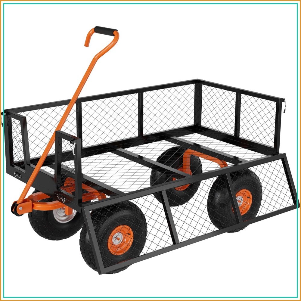 Gardening Tools Images - 500ポンド耐荷重スチール製ガーデンカート、土、道具、植物用の10インチホイール付き3-in-1ワゴン