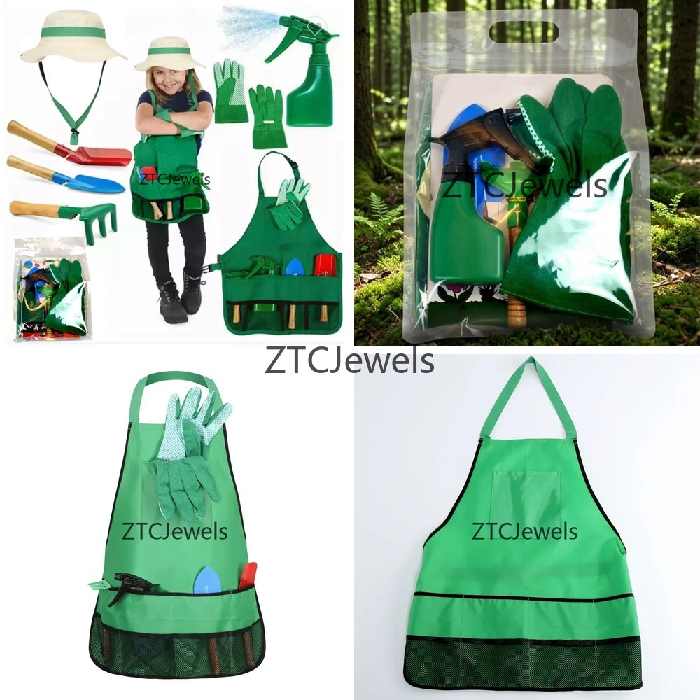 Gardening Tools Girls - キッズガーデンエプロンツールセット 手袋付き 女の子用コスプレ衣装 花植え遊び 科学おもちゃ パーティードレスアップ