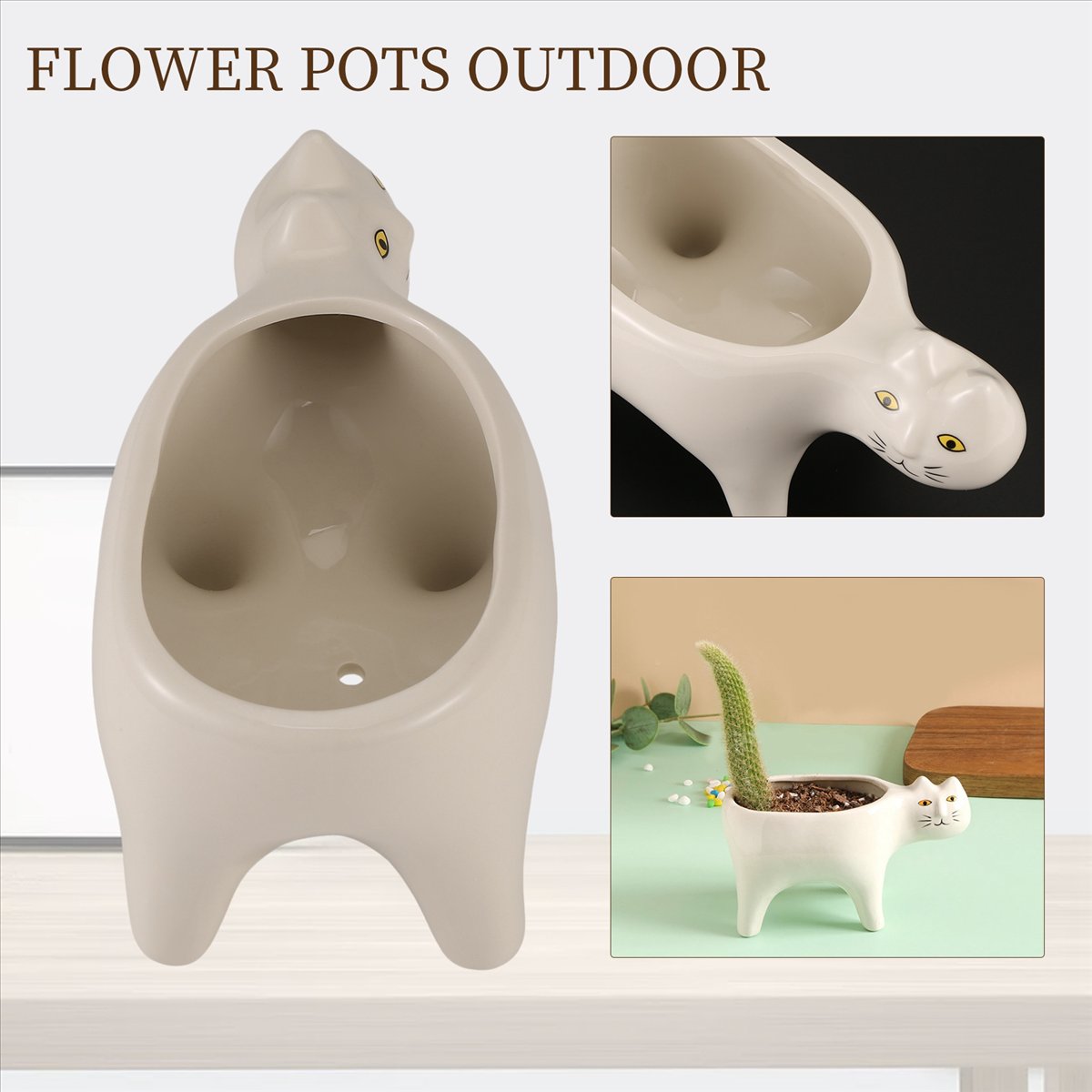 Gardening Tools Images - ABFW かわいい猫セラミックガーデンフラワーポット動物イメージサボテン植物プランター植物容器卓上装飾白