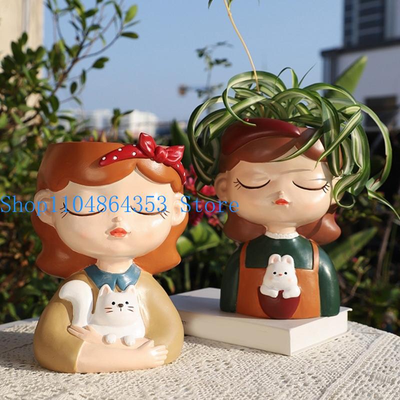 Gardening Tools Girls - 652F 多目的シリコーン型 DIY 工芸品セメント樹脂プランターガールデザイン食品グレード植木鉢製作金型