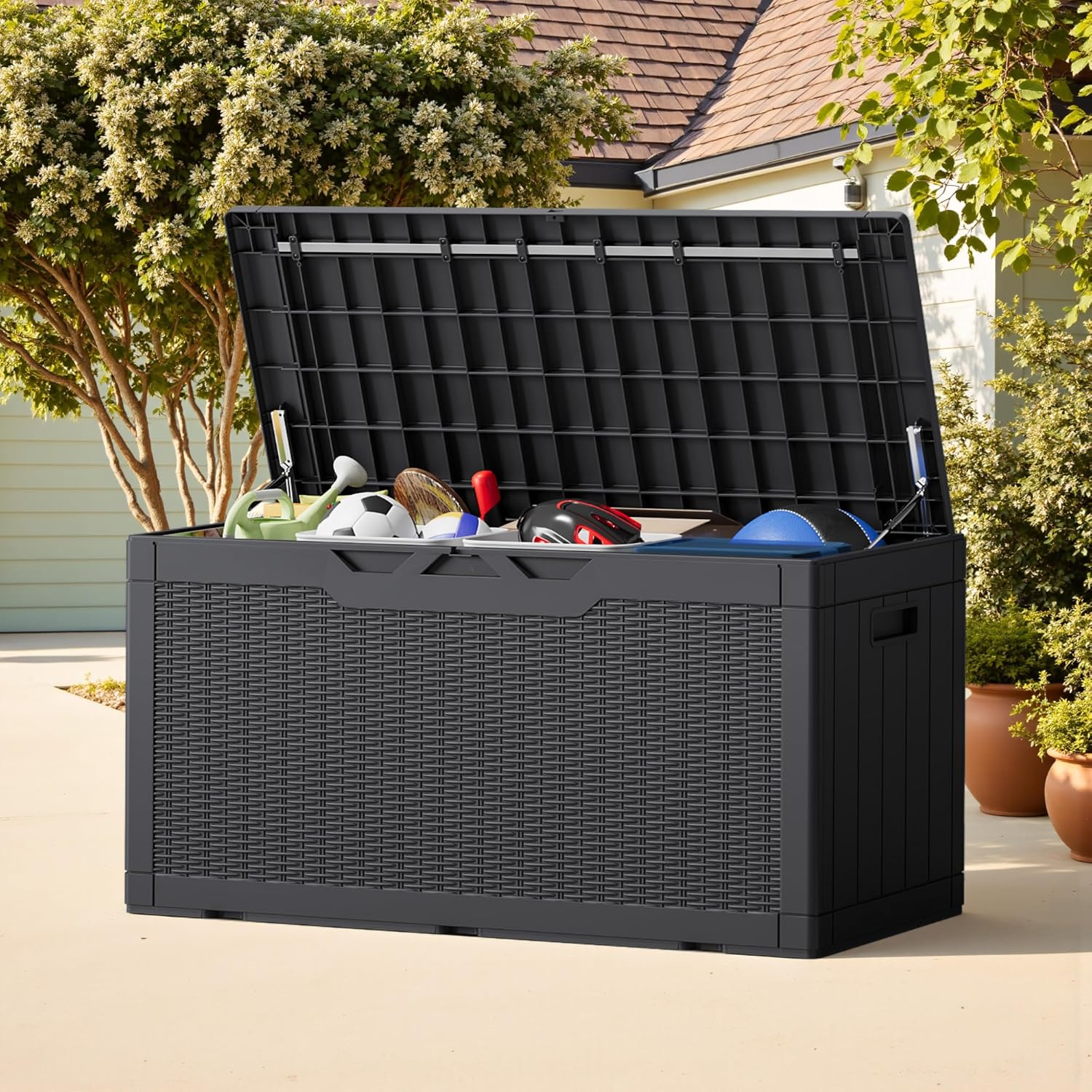 100ガロン屋外収納ボックス（蓋付き）、パティオ家具、園芸工 - Gardening Tools Images のレビューと価格