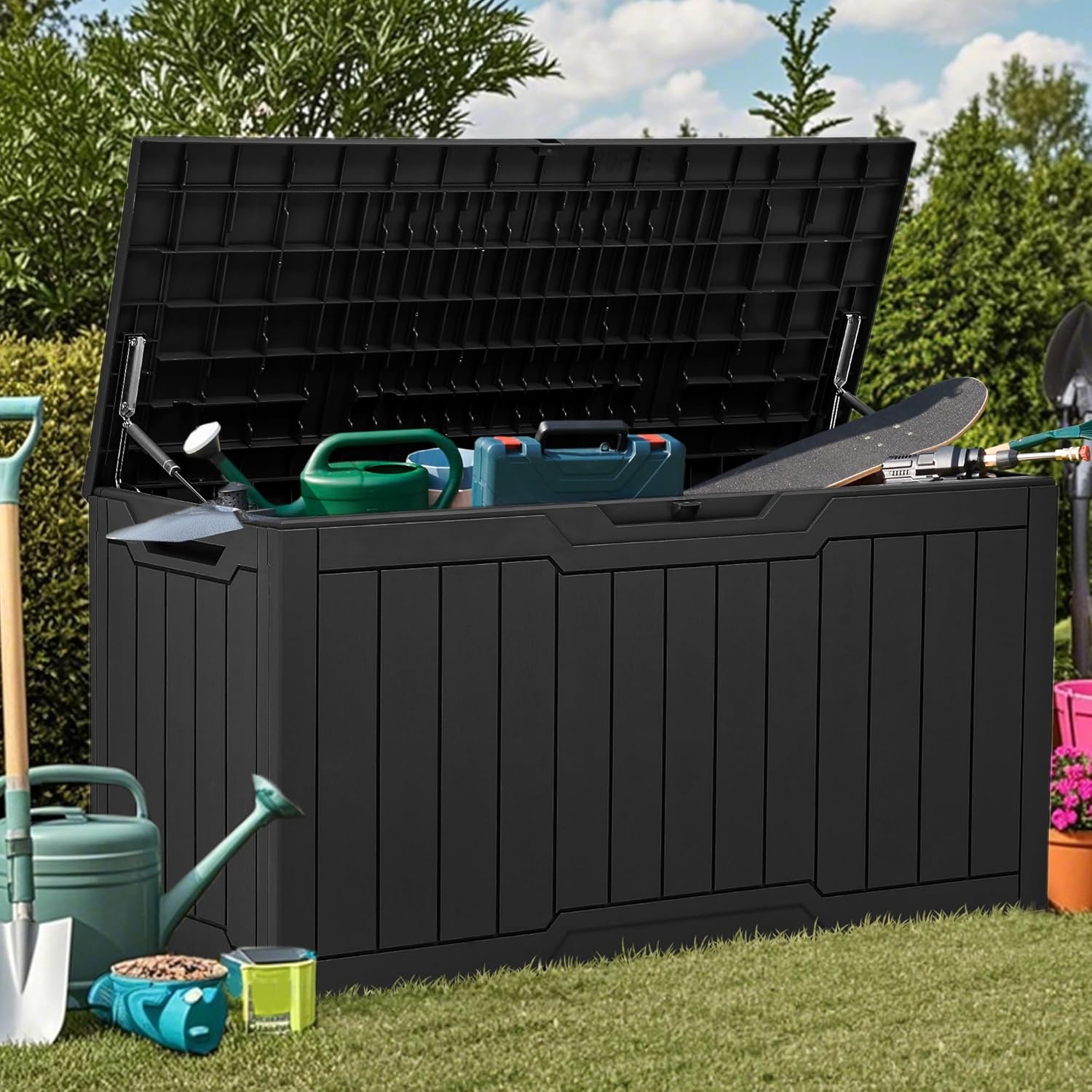 80ガロン樹脂製デッキボックス、ロック可能な蓋付き、パティオ - Gardening Tools Images のレビューと価格