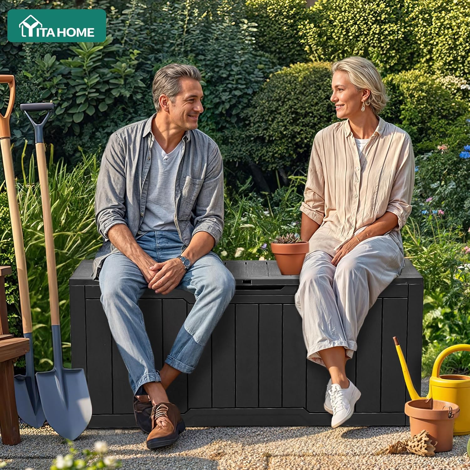 80ガロン樹脂製デッキボックス、ロック可能な蓋付き、パティオ - Gardening Tools Images のレビューと価格