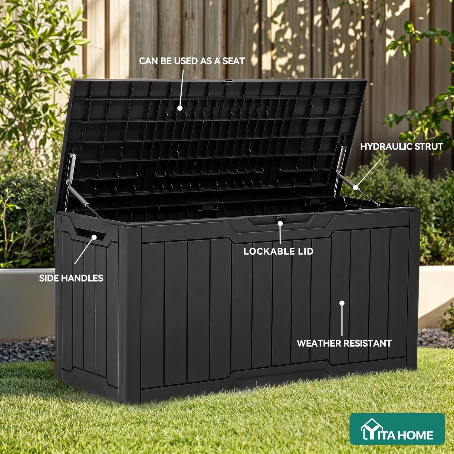 80ガロン樹脂製デッキボックス、ロック可能な蓋付き、パティオ - Gardening Tools Images のレビューと価格