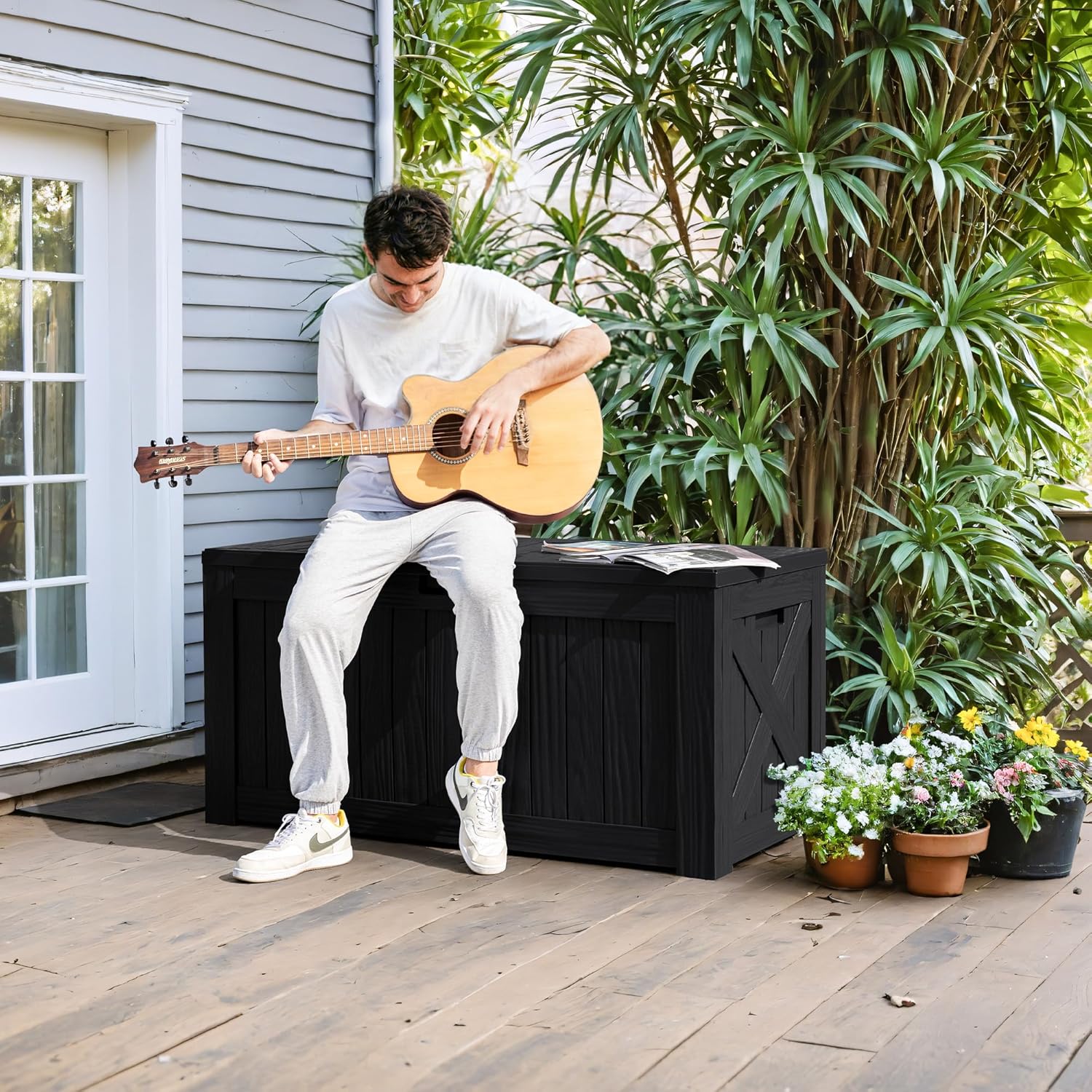 120ガロンの木目調デッキボックス、樹脂製屋外収納庫（パティ - Gardening Tools Images のレビューと価格
