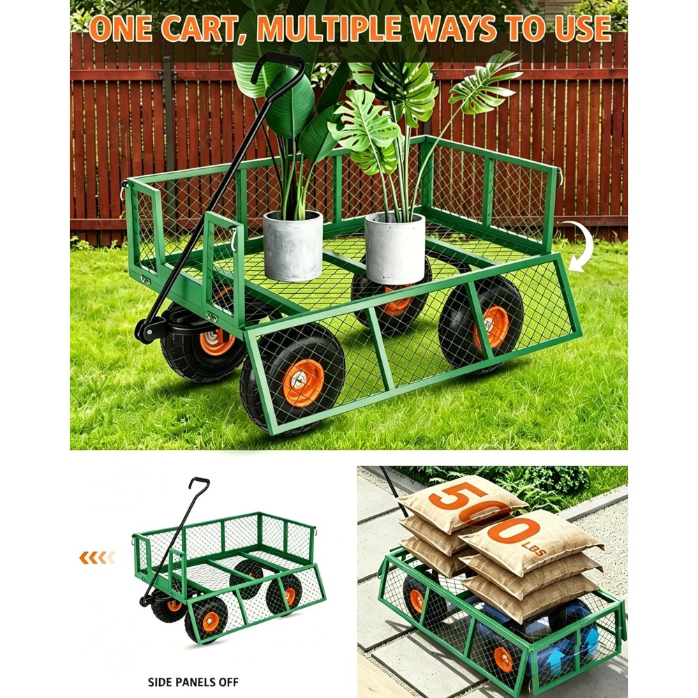 頑丈なスチール製ガーデンカート、耐荷重500ポンド、3-in - Gardening Tools Images のレビューと価格