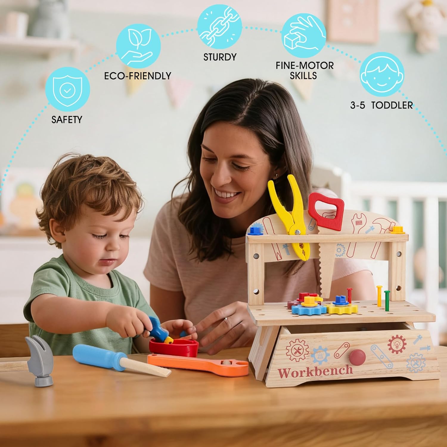 子供用木製ツールベンチ、モンテッソーリ教育ごっこ遊び建設玩具 - Gardening Tools Girls のレビューと価格