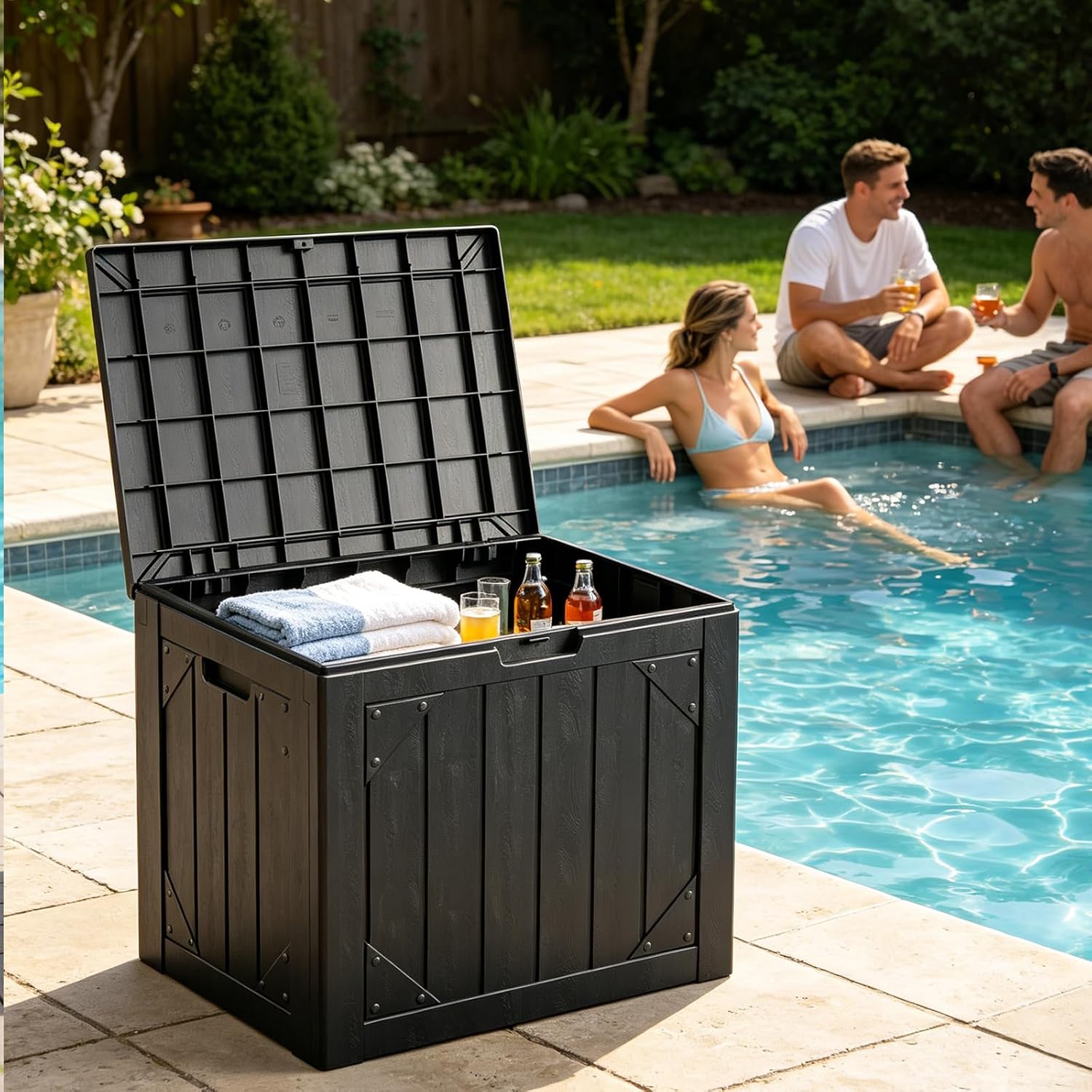 30ガロン屋外収納ボックス（シート付き）、防水樹脂製デッキボ - Gardening Tools Images のレビューと価格