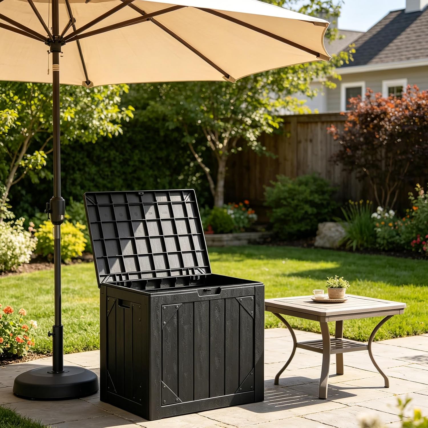 30ガロン屋外収納ボックス（シート付き）、防水樹脂製デッキボ - Gardening Tools Images のレビューと価格