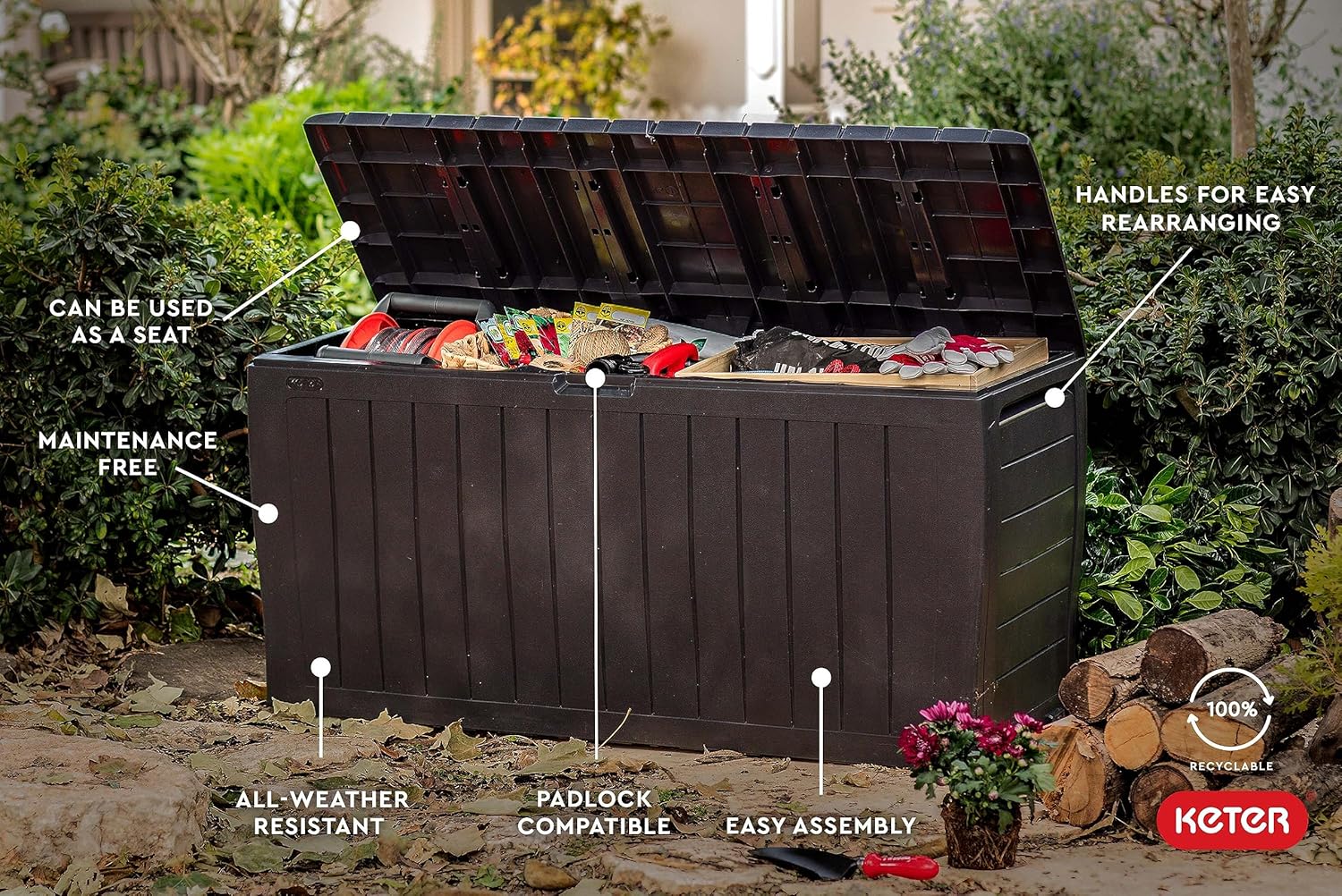 71ガロンの屋外収納ボックス、パティオクッション、ガーデンツ - Gardening Tools Images のレビューと価格