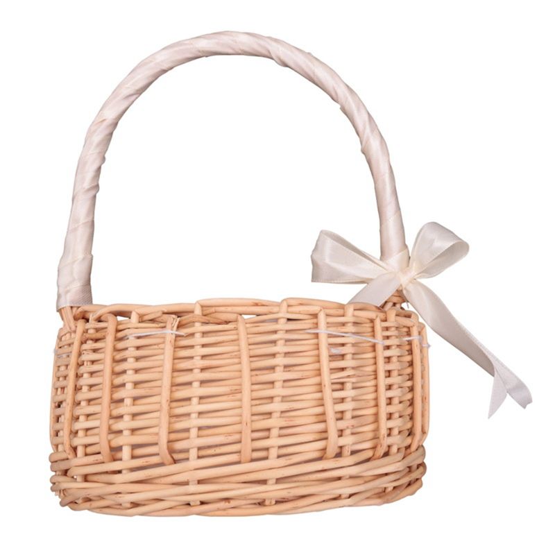 A56K ウィッカー製フラワーバスケット、ハンドルと白いリボ - Gardening Tools Girls のレビューと価格