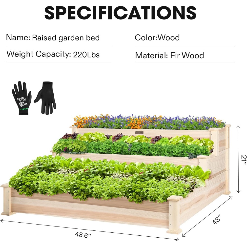 3段式木製屋外菜園プランターボックスキット 48x48x21 - Gardening Tools Images のレビューと価格