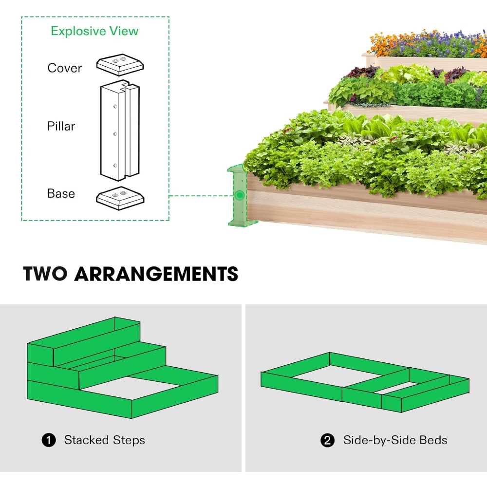 3段式木製屋外菜園プランターボックスキット 48x48x21 - Gardening Tools Images のレビューと価格