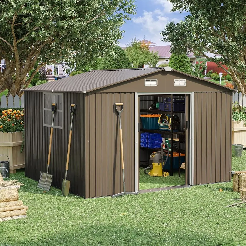 10T x 8T 屋外用金属製収納庫（ロック可能なドア、引き - Gardening Tools In のレビューと価格