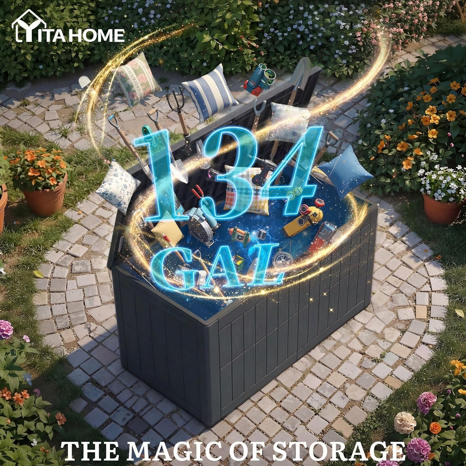 134ガロン屋外収納ボックス（ロック付き）、防水デッキボック - Gardening Tools Images のレビューと価格