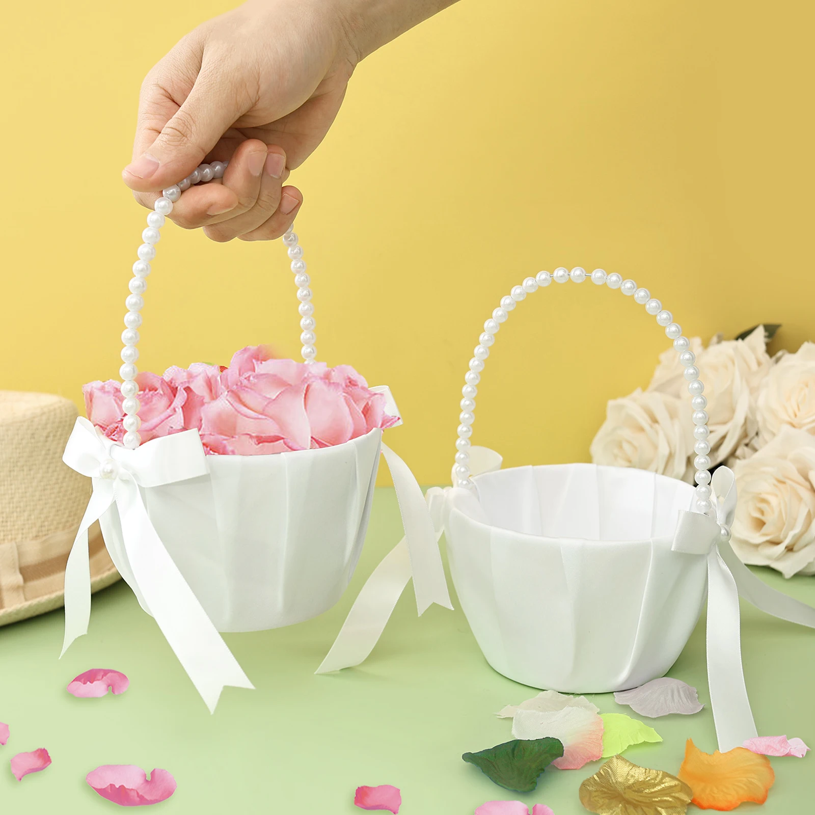 2個セット ウェディングフラワーガールバスケット 蝶結びサテ - Gardening Tools Girls のレビューと価格