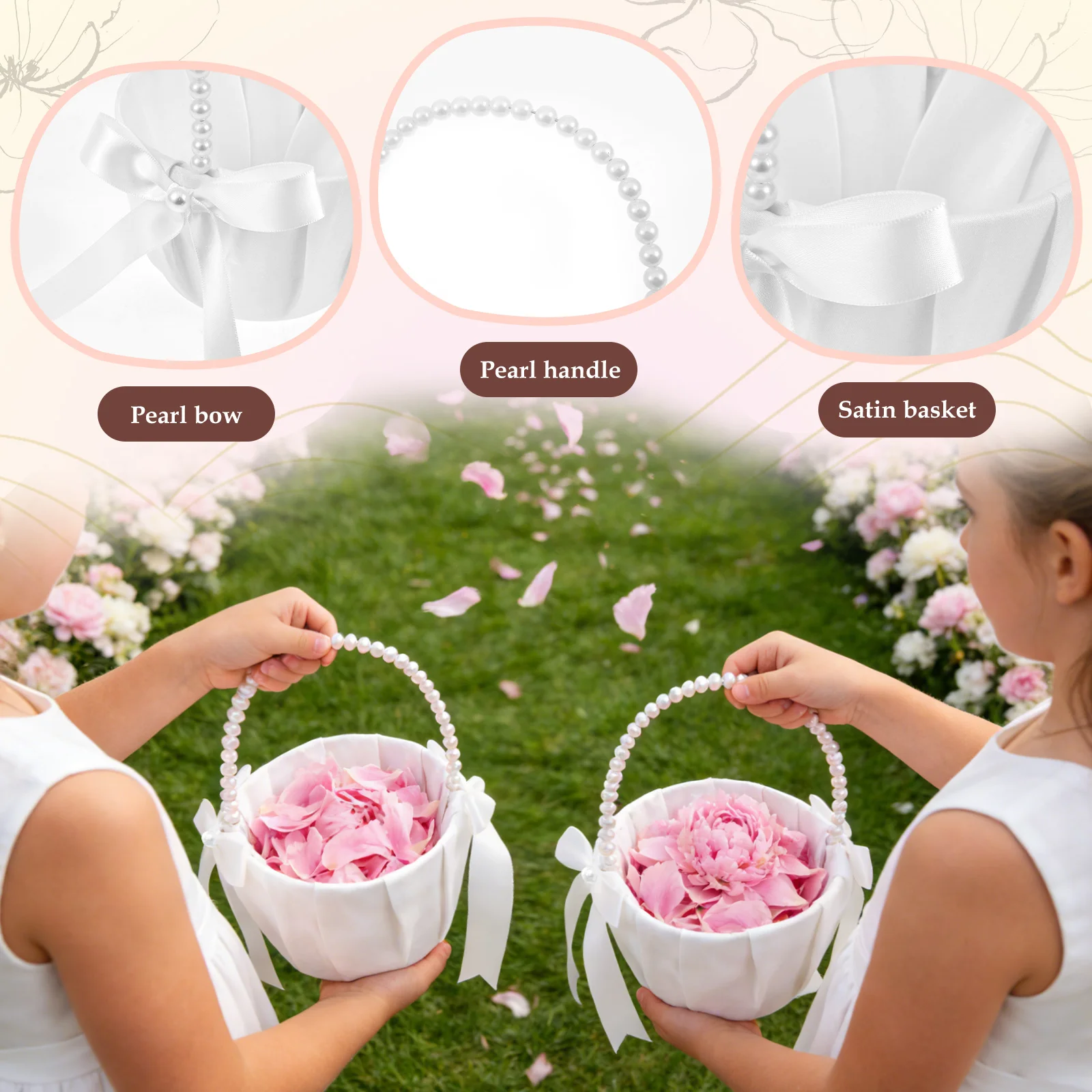 2個セット ウェディングフラワーガールバスケット 蝶結びサテ - Gardening Tools Girls のレビューと価格