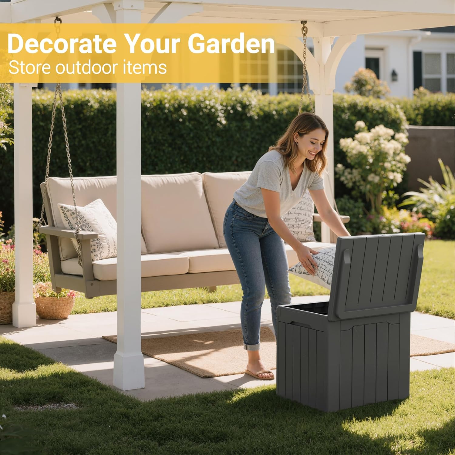 31ガロン屋外収納ボックス（蓋付き）、パティオ家具、園芸工具 - Gardening Tools Images のレビューと価格