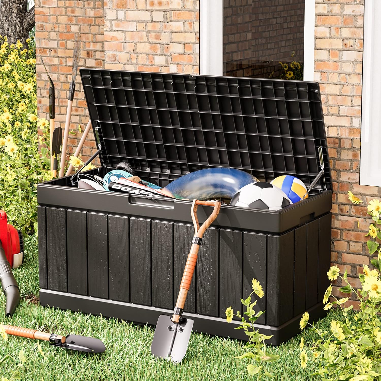 82ガロン樹脂製デッキボックス 屋外収納 パティオ家具、おも - Gardening Tools Images のレビューと価格