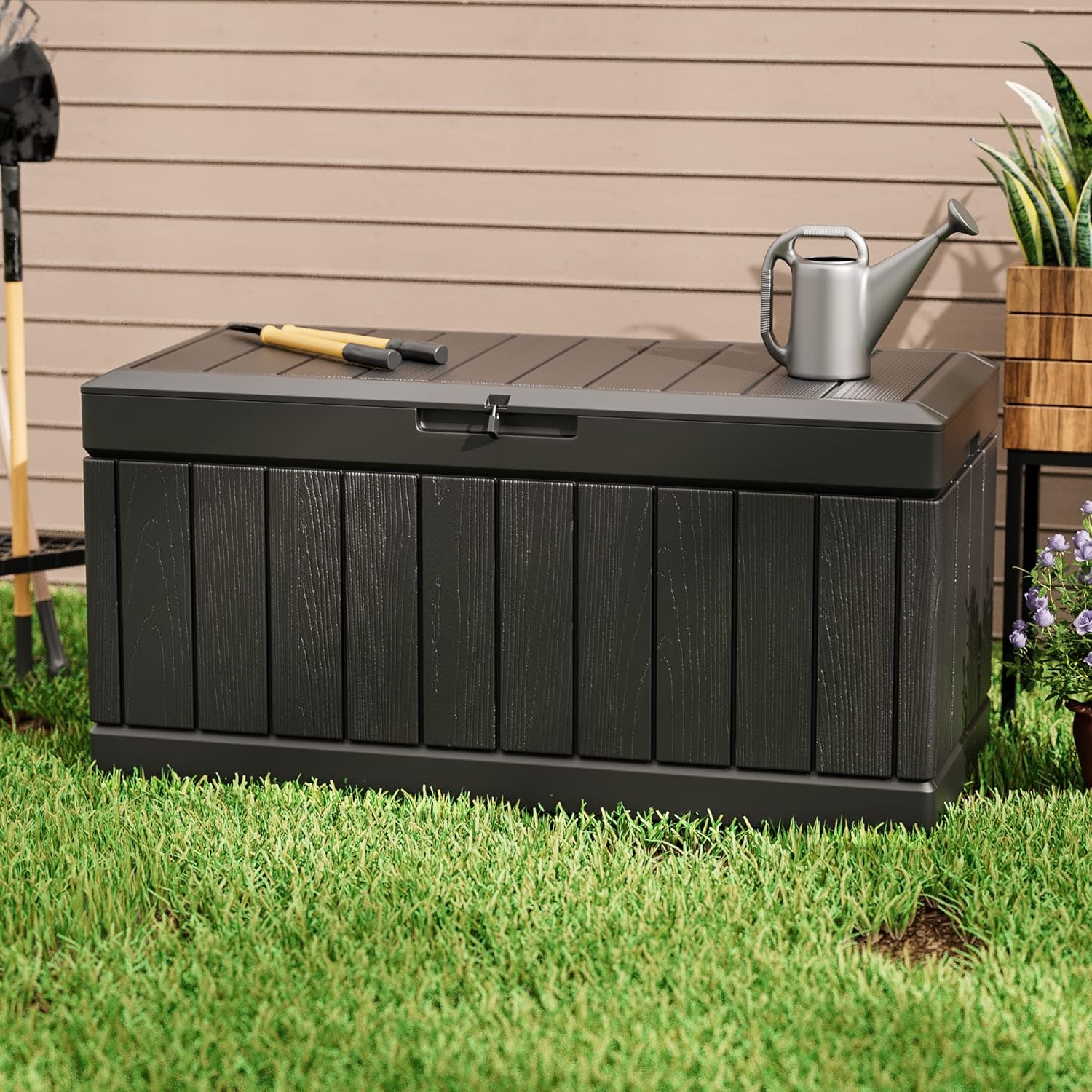82ガロン樹脂製デッキボックス 屋外収納 パティオ家具、おも - Gardening Tools Images のレビューと価格